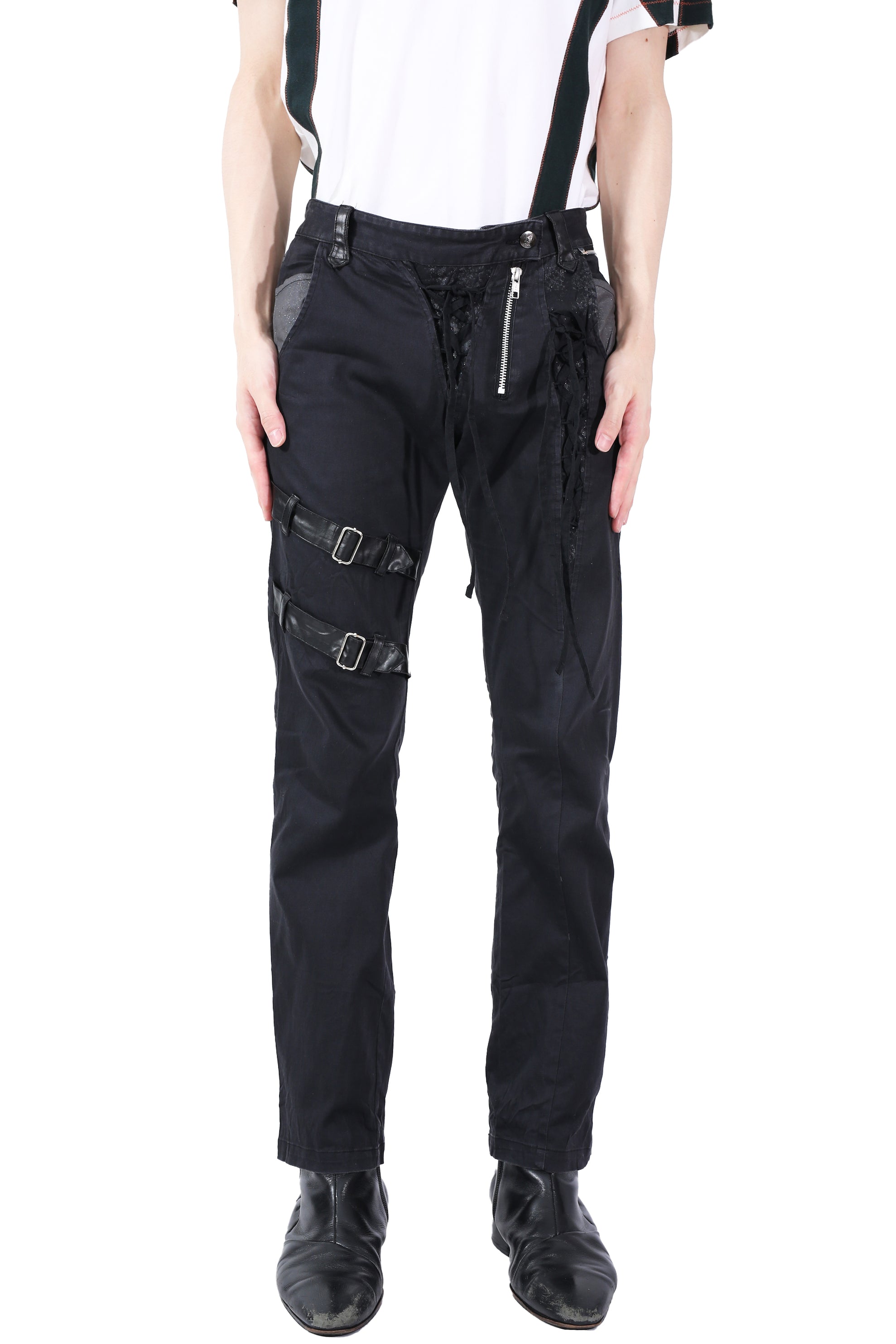 STITCHED LEATHER FLARE TROUSERS