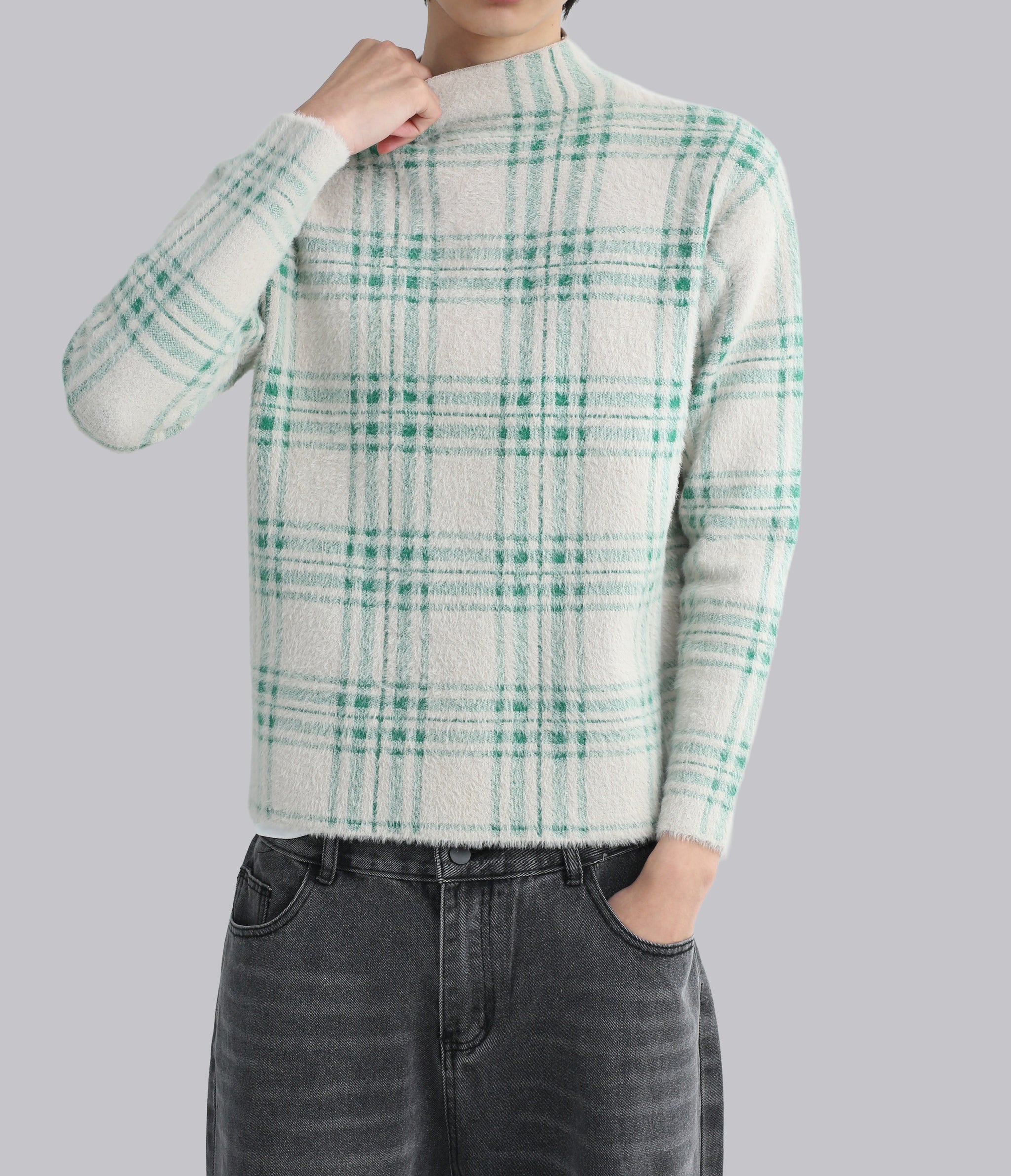 CHECKED SHAGGY KNIT SWEATER – SULLEN TOKYO