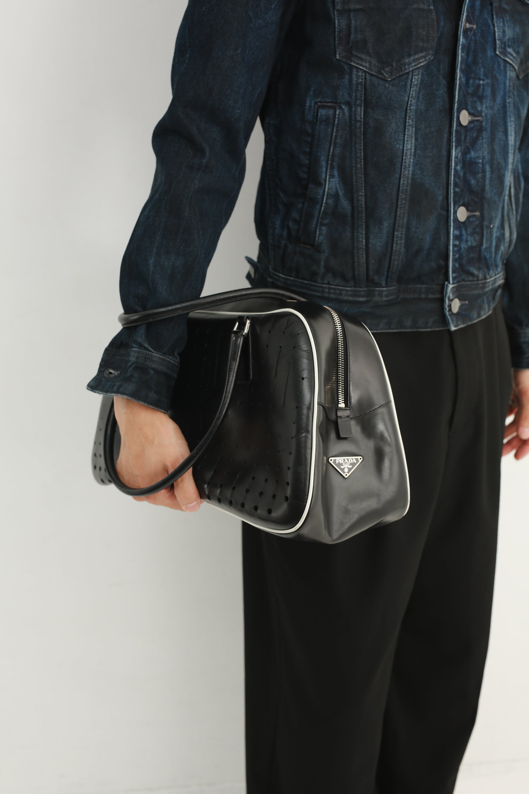 PRADA PUNCHING LEATHER ONE SHOULDER BAG