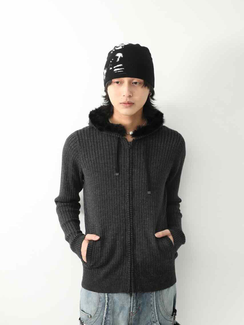 FUR RIBBED KNIT HOODIE – SULLEN TOKYO